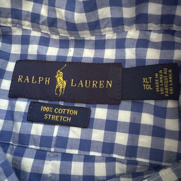 Ralph Lauren Men's Blue Gingham Check 100% Cotton Stretch Button Down Size XLT - Picture 3 of 7